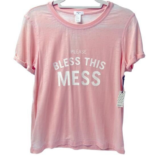 Forever 21 Lingerie Sleepover Separates Top “Bless This Mess” Light Pink/White S - Picture 1 of 8